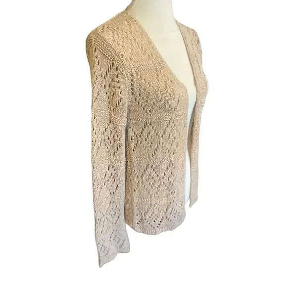 BCBG Maxazaria Beige Long Sleeve Knitted Open Cardigan Size Medium - Picture 3 of 10
